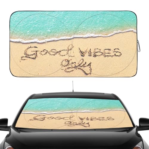 Gven Windshield Sun Shade, Car Front Window Shades Cute Sunshade Windshield Cover Sun Visor Shield Block Automotive Interior Protector Blocks UV Rays for Car Pickup Truck SUV (Good Vibes, L) - color: Good Vibes, size: Large