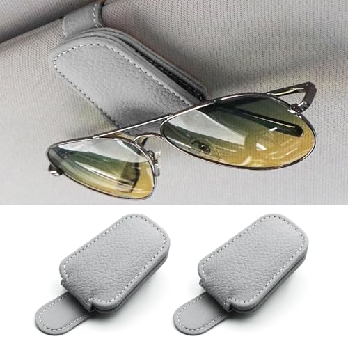 Sunglass Holder for Car, Magnetic Leather Sunglasses Clip for Car Visor, Eyeglass Hanger Clip for Car Sun Visor (Silver Grey 2 Pack) - color: Silver Grey 2 Pack