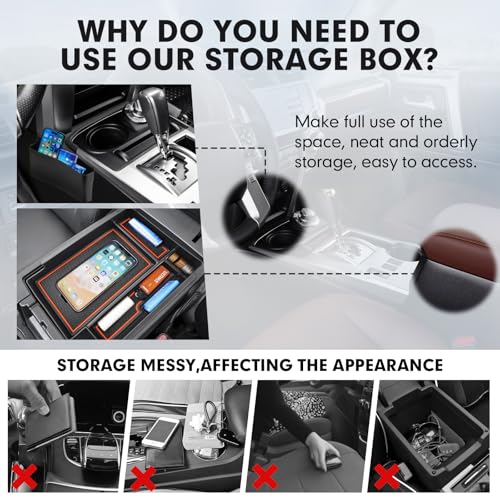 Autorder 2PCS Center Console Organizer for 2010-2024 Toyota 4Runner Accessories Armrest Storage Box Secondary Insert Tray Gear Shift Organizer Tray with Anti-Slip Mat - size: 2010-2024 Toyota 4Runner 2PCS