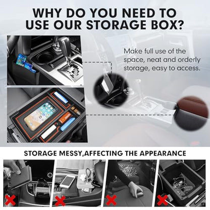 Autorder 2PCS Center Console Organizer for 2010-2024 Toyota 4Runner Accessories Armrest Storage Box Secondary Insert Tray Gear Shift Organizer Tray with Anti-Slip Mat - size: 2010-2024 Toyota 4Runner 2PCS