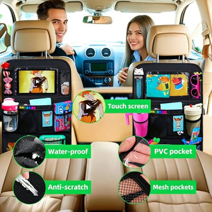 Car Organizer Kick Mats Back Seat Protector, Car Back Seat Organizer with Tablet Holder Pocket for Kids, Travel Accessories with 10 Storage Pockets, 2 Pack