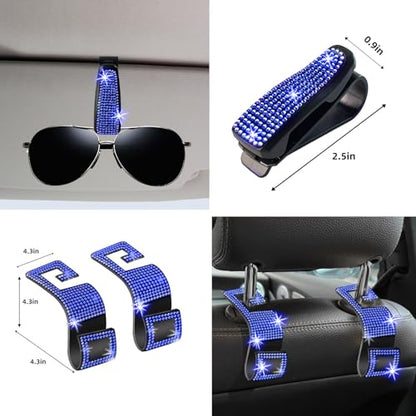 NBTEPEM 27 PCs Blue Bling Car Accessories Set for Women, Steering Wheel Covers Universal Fit 15 Inch, Bling License Plate Frame, Bling Phone Holder, Bling Car Coasters (Blue Diamond) - color: Blue Diamond