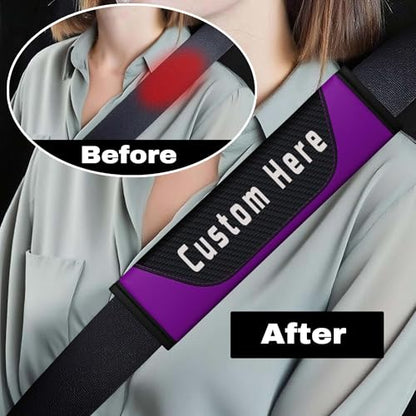 Personalized Seat Belt Covers – Custom Seatbelt Shoulder Pads with Name, Logo, Text & Image – Carbon Fiber Padded Cushion for Cars, Trucks, SUVs, Backpacks – Auto Accessories for Women, Men & Kids - color: Purple