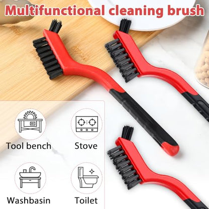 Reallnaive 50 Pcs Nylon Cleaning Brushes Bulk 7 Inch Red Nylon Brushes with Curved Handle Grip for Deep Cleaning Small Parts Rust Dirt Paint Scrubbing, Removal Surface in Hole - color: Red