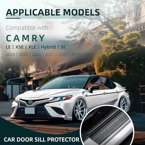 Car Door Sill Protector Compatible with Toyota Camry 2025-2019 LE XSE XLE SE Sedan Prime - Custom Fit Anti-Scratch Carbon Fiber Threshold Protection Sticker, Trunk & Door Entry Edge Guard(9 PCS)