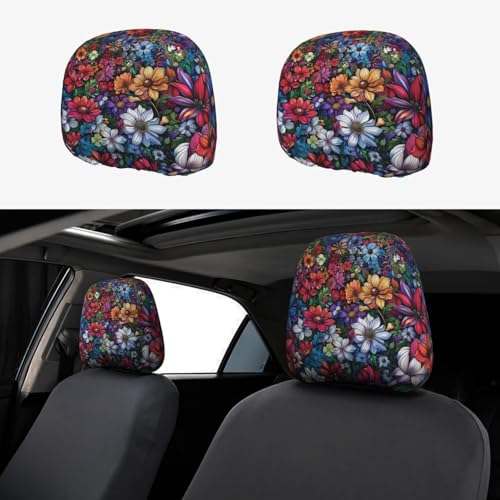 2 Pieces Car Headrest Covers for Women Girls Boho Flower Headrest Cushion Cover Colorful Hippie Floral Mandala Car Seat Head Rest Protector Universal Fits Most Cars - color: Floral