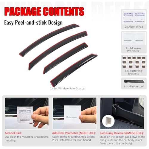 IKON MOTORSPORTS in Channel Window Visors Compatible with 2013-2020 Ford Fusion, Slim Style Acrylic Smoke Rain Guards, Side Window Wind Deflectors 4PCS