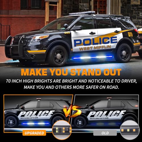 XRIDONSEN 2PCS 60 inch Blue White Emergency Lights Strip 720 LED Running Board Police Strobe Lights Firefighter Light Flashing Warning Safety First Responder Lights for Vehicles POV Trucks Pickup - color: Blue/White