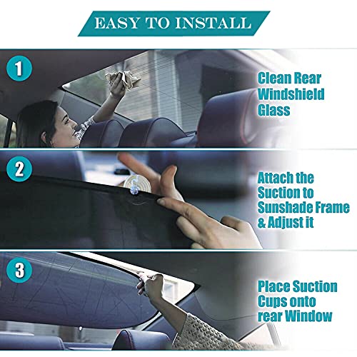 IC ICLOVER Car Sun Shade, UV Protection Folding Auto Rear Window Sunshade, 39 x 20 Inch Universal Mesh Back Window Visor with Suction Cups for Children - color: Black - Suction Cups