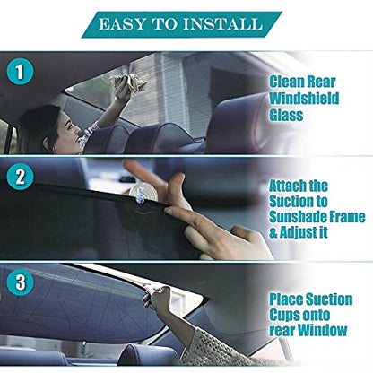 IC ICLOVER Car Sun Shade, UV Protection Folding Auto Rear Window Sunshade, 39 x 20 Inch Universal Mesh Back Window Visor with Suction Cups for Children - color: Black - Suction Cups