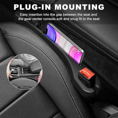 2 PCS Car Seat Gap Filler, Multifunctional Side Seat Gap Stopper Organizer with Phone Holder, Automotive Crevice Blocker Plug Between Seats Console to Prevent Dropping (Black) - color: Black