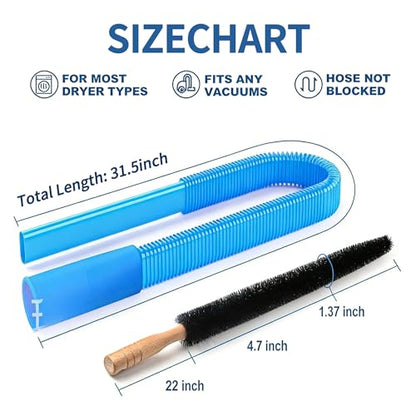 Dryer Vent Cleaner Kit - Universal Vacuum Hose Attachment & Lint Brush, Effectively Clean Clogged Dryer Ducts, Fit Most Vacuums for Dryer, Refrigerator Coils & Behind Appliances
