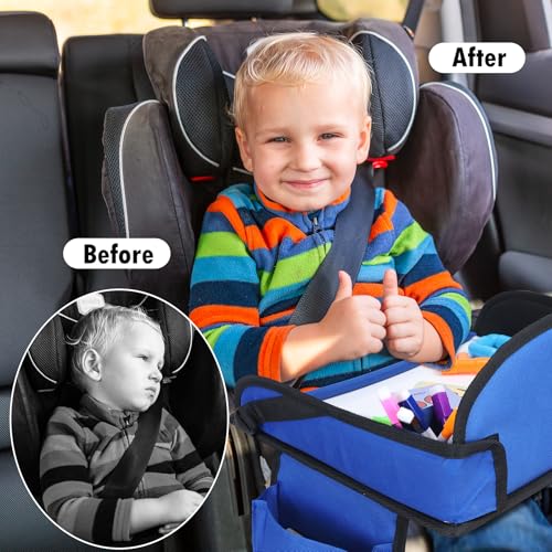 Kids Travel Tray for Car Seat, Toddler Road Trip Essentials With Drawing Kit, Travel Activities Must Haves (Navy Blue-2PCS) - color: Navy Blue-2PCS