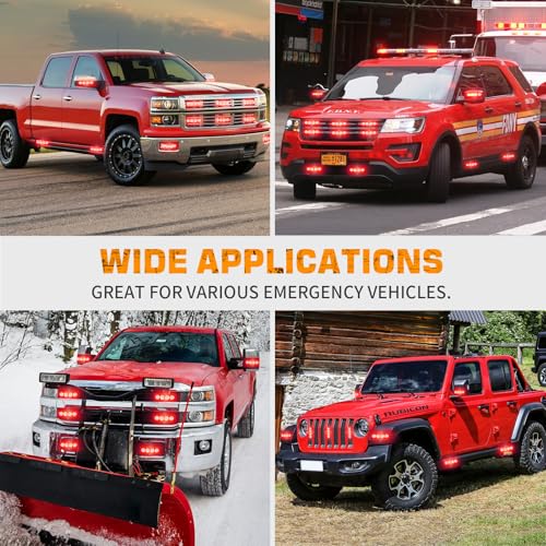 XRIDONSEN 8PCS Sync Red Grill Emergency Lights 32 LED Grille Surface Mount Firefighter Police Lights Strobe Flashing Warning Safety Hazard First Responder Light for Vehicles Firefighters Trucks Car - color: Red