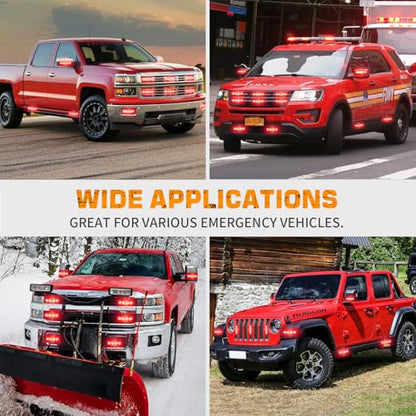 XRIDONSEN 8PCS Sync Red Grill Emergency Lights 32 LED Grille Surface Mount Firefighter Police Lights Strobe Flashing Warning Safety Hazard First Responder Light for Vehicles Firefighters Trucks Car - color: Red