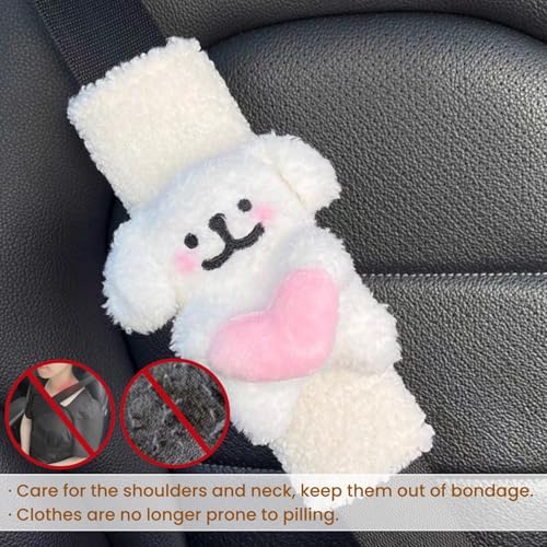 2 PCS Seat Belt Cover Pad, Cute Kawaii Animal Dog Seatbelt Covers for Kids and Women, Winter Plush Fluffy Soft Seat Belt Cover, Cartoon Seatbelt Cushion,Car Seat Strap Pads (B-Dog) - color: B-Dog