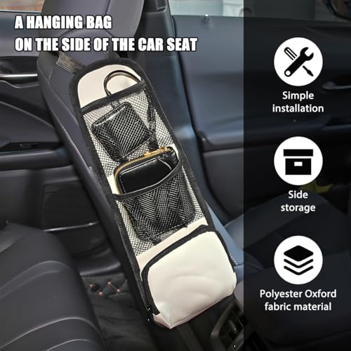 Car Seat Side Organizer, 2PCS Multi-Pocket Vehicle Front Seat Storage Hanging Bag with Mesh Net Pocket, Multifunctional Automotive Stuff Holder, Universal for SUV RV Truck (White) - color: White