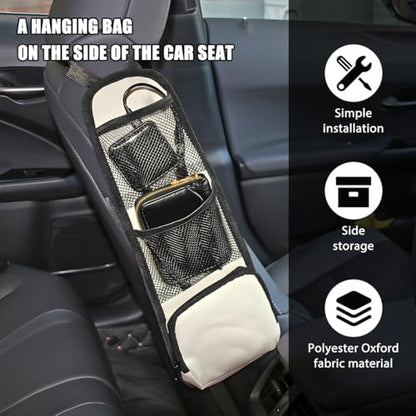 Car Seat Side Organizer, 2PCS Multi-Pocket Vehicle Front Seat Storage Hanging Bag with Mesh Net Pocket, Multifunctional Automotive Stuff Holder, Universal for SUV RV Truck (White) - color: White