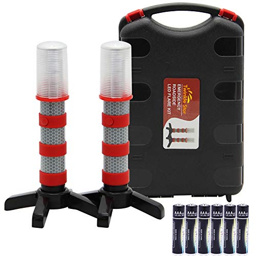 Twinkle Star Emergency Roadside Flares Kit LED Safety Strobe Road Warning Light Highway Beacon Alert Flare with Magnetic Base, Detachable Stand, Solid Storage Case (Set of 2) - color: Gray, size: 2 Sets