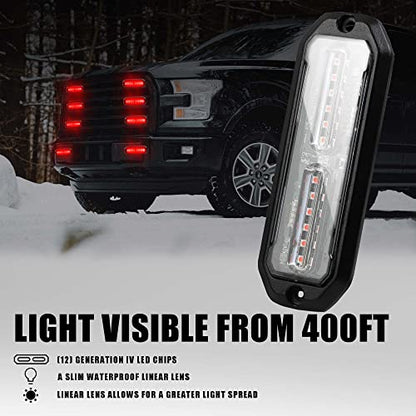 WINECO Ultra-Thin waterproof sync alternating Linear Lens 8pcs 12 led grill strobe lights Red Surface Mount Deck Dash Grill Grille Strobe Lights Warning Police Light for Emergency Vehicles - color: Red