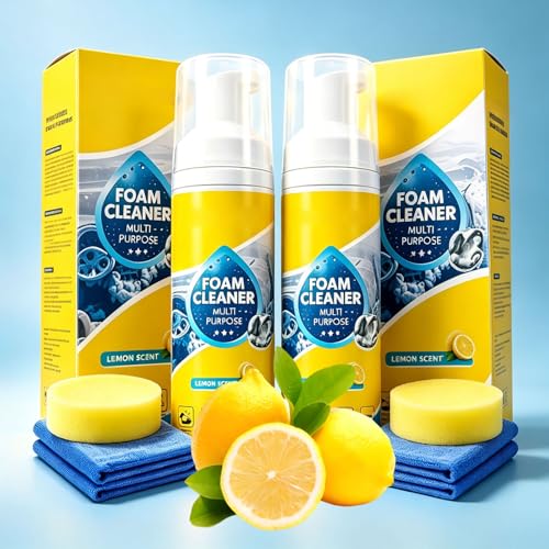 4-In-1 Multi-Enzyme Foam Cleaner,Foam Cleaner Multi Purpose,Powerful & Multipurpose Car Interior Foam Cleaners,Lemon Fresh Scent,Deep Clean Car,Kitchen,Bathroom,Sofa