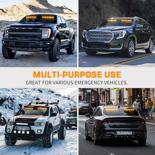 XRIDONSEN 2x 17 inch Emergency Dash Amber Strobe Lights for Trucks Interior Front/Rear Windshield Lights 40 LED Safety Flashing Warning Hazard w/Display Controller for Construction Vehicles SUV Car - color: Amber