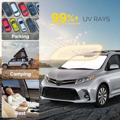 Car Windshield Sun Shade Compatible with 2011-2020 Toyota Sienna Accessories Sunshade Custom Foldable Windshield Sun Visor - size: For 2011-2020 Toyota Sienna