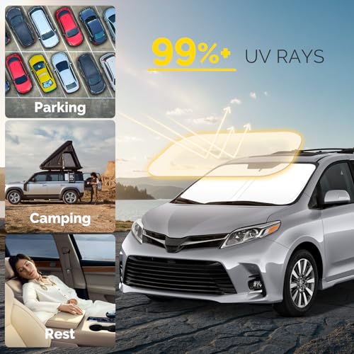 Car Windshield Sun Shade Compatible with 2011-2020 Toyota Sienna Accessories Sunshade Custom Foldable Windshield Sun Visor - size: For 2011-2020 Toyota Sienna