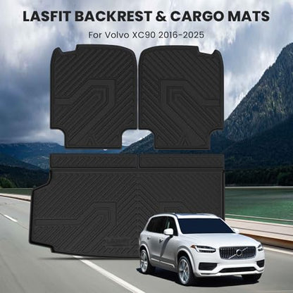 LASFIT Trunk Mat & Backrest Mat for Volvo XC90 2026-2016, All Weather TPE Custom Fit Cargo Liner for Volvo XC90 Cargo Mat, Black, Easy to Clean - size: 2016-2026|For Volvo XC90|Cargo Mats&Backrest Mats