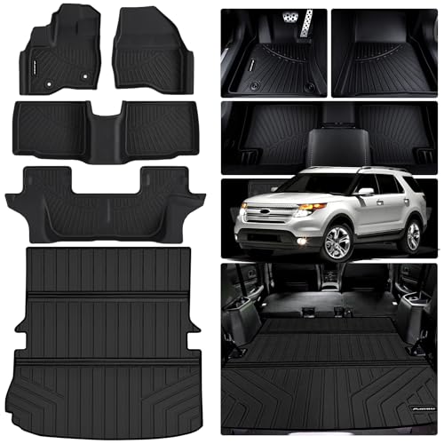Floor Mats for 2011-2013 2014 Ford Explorer 7 Seats & Large Cargo Mat,TPE All Weather Protection Car Floor Liners with Large Trunk Mats (Foldable) Full Set Accessories - size: For 2011-2014 Explorer (7 Seats)