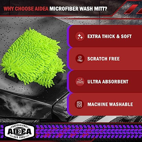 AIDEA Car Wash Mitt Microfiber, 1PK-Scratch-Free& Lint-Free, Premium Chenille Microfiber Mitt Car Wash Brush-Green Regular Size (7.12''X10.14'') - color: Green, size: 1PK