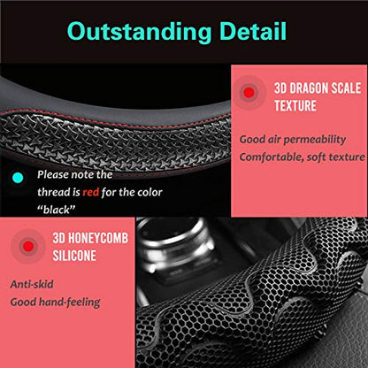 PINCTROT Small Size Steering Wheel Cover Great Grip with 3D Honeycomb Anti-Slip Design, 14 Inch (Black/Red Stitch) - color: 2.Black (Red Trim), size: Small Size[14''-14 1/4'']