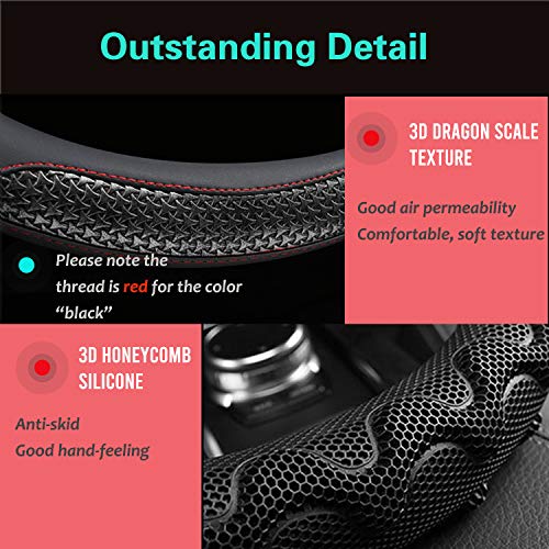 PINCTROT Large Size Steering Wheel Cover Great Grip with 3D Honeycomb Anti-Slip Design, 15.5-15.75 Inch (Black/Red Stitch) - color: 2.Black (Red Trim), size: Large Size[15 1/2''-15 3/4'']