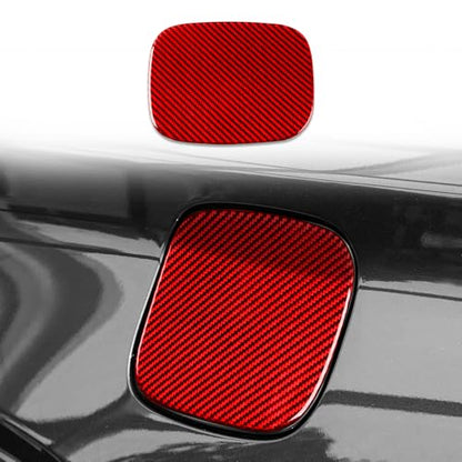 Real Red Carbon Fiber Car Fuel Tank Cap Gas Cap Switch Panel Soft Sticker Auto Exterior Trim Compatible with Ford Explorer(U625) XLT/Limited/ST/Platinum/Platinum Hybrid 2020 2021 2022 2023 - color: Fuel Tank Cap