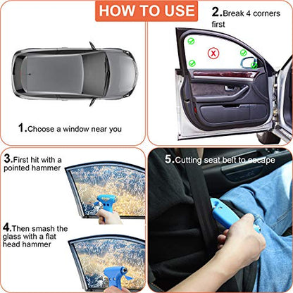 THINKWORK Car Safety Hammer for Teen Boy and Men's Gifts, Blue Three-in-One Emergency Escape Tool with Window Breaker and Seat Belt Cutter, Safety Emergency Car Escape Tool for Family and Children - color: Blue