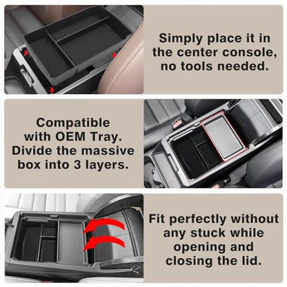 Muslogy Center Console Organizer Compatible with 2023 2024 2025 2026 Honda CRV & CRV Hybrid Tray & Armrest Hidden Storage Compartment 2PCS Set(Console Tray+Hidden Organizer) - style: Console Organizer & Hidden Compartment