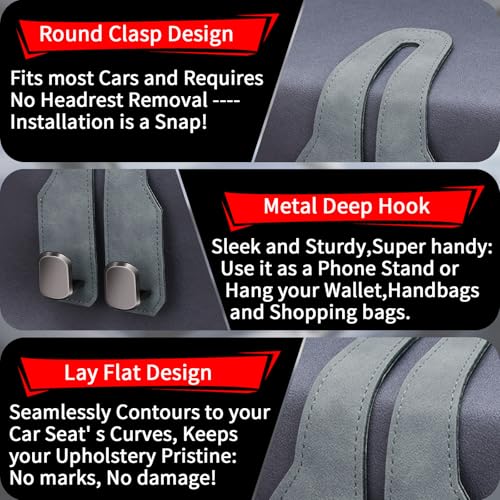 Car Seat Headrest Hooks for Purses and Bags, 2 Pack Bag Purse Holder for Car With Double Metal Hooks, Car Purse Hanger, Headrest Back Seat Handbags Hook Cute Hanging Accessories, Grey - color: Grey 2pcs