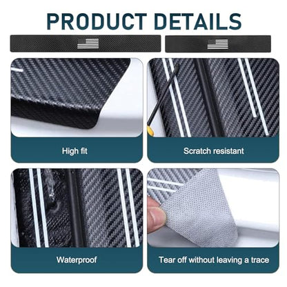 4 PCS Car Door Sill Protector, Carbon Fiber American Flag Threshold Guard Strip, Anti-Scratch & Waterproof Car Door Edge Protection Decals, Universal for Most Sedans, Trucks, SUVs (Black)