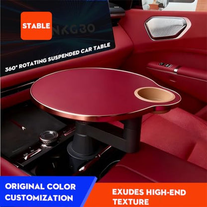 Car Tray Table, 360° Rotating Front Seat Laptop Desk with Adjustable Arm, Multifunctional Floating Table with Cup Holder for Driver & Passenger, Universal Fit 70–100mm(Truffle Brown) - color: Truffle Brown