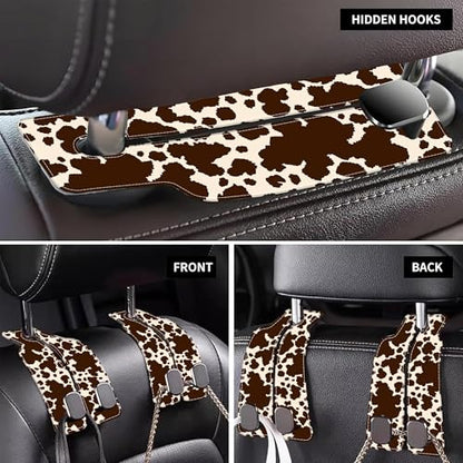 1 Pack Car Seat Headrest Hooks for Purses and Bags Camouflage Brown Cow Skin Bag Purse Holder for Car with Double Metal Hooks Car Purse Hanger Hanging Accessories - color: Camouflage Brown Cow Skin