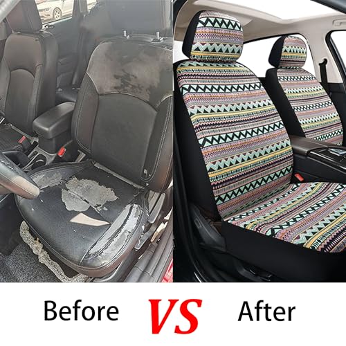 Baja Saddle Blanket Car Seat Covers, Boho Striped Woven Front Seat Protectors, Breathable & Washable Interior Covers, Universal Fit for Most Cars SUVs Trucks, Airbag Compatible, Pink, 8 pcs. - color: PINK