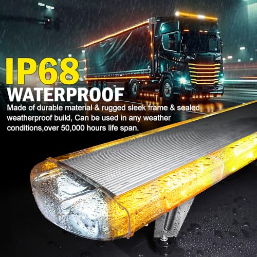 ASPL 46 inch 220 LED Rooftop Low Profile Strobe Light Bar Emergency Warning Beacon Car Hazard Flashing Construction Roof Lights Bars for Trucks Tow Automotive Construction Vehicle (Amber/White/Amber - color: Amber/White/Amber