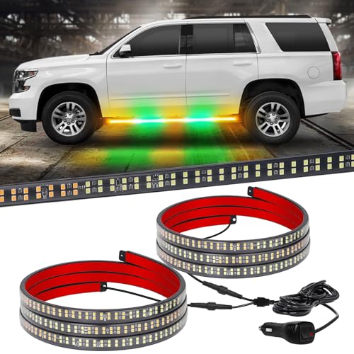 XRIDONSEN 2PCS 60 inch Amber Green Emergency Lights Strip 720 LED Running Board Strobe Lights Side Flashing Warning Safety Caution Lights for Tow Plow Trucks Construction Vehicles Pickup SUV Jeep - color: Amber/Green