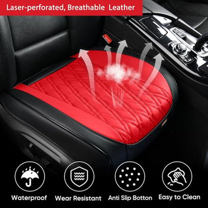 TIEHESYT Luxury Faux Leather Car Seat Cover Front Bottom Protector, Seat Cushion Without Backrest, Anti-Slip and Wrap Around The Bottom, Fit Most Cars & Vehicles, 2 Piece, Black&Red - color: Black&Red, size: 2 PCS