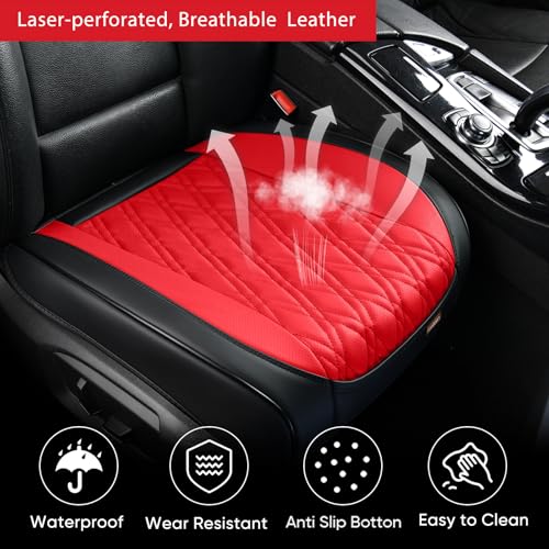 TIEHESYT Luxury Faux Leather Car Seat Cover Front Bottom Protector, Seat Cushion Without Backrest, Anti-Slip and Wrap Around The Bottom, Fit Most Cars & Vehicles, 1 Piece, Black&Red - color: Black&Red, size: 1 PCS