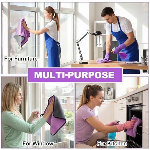 Nuenen 20 Pcs Microfiber Car Drying Towels Microfiber Cleaning Cloth 800 GSM Thick Plush Cleaning Dusting Cloth Auto Detailing Absorbent Towels Rags for Car Household Kitchen Window(Grey and Purple) - color: Grey and Purple