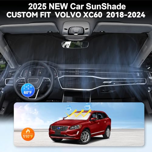 Custom Fit XC60 Windshield Sunshade for 2018 2019-2024 2025 2026 Volvo XC60 SUV Accessories Front Window Shield 210T Silver Coating Cover for Windshield Sun Visor Protector Blocks UV Keep Car Cool - size: Fit XC60 2018-2026