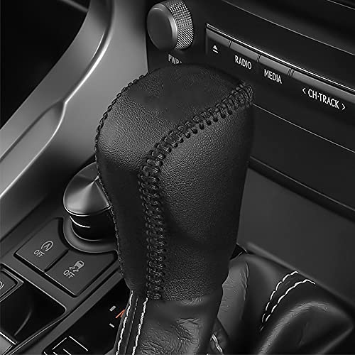 Great-luck Genuine Leather Automatic at Gear Shift Knob Cover Protector Trim,The car Interior Accessories(Black Stitches) for Lexus is/NX 300h/300 RX/UX 200/250h - color: Black Stitches, size: ES/GS/IS/NX/RX/UX