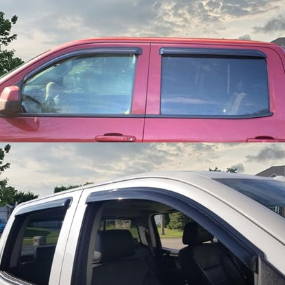 Window Visors Rain Guards for 2014-2018 Silverado Sierra 1500,2015-2018 Silverado Sierra 2500 HD,3500 HD; Only with Crew Cab Window Wind Deflectors Vent Visor Sun Shades - size: for 2014-2018 Silverado/Sierra 1500