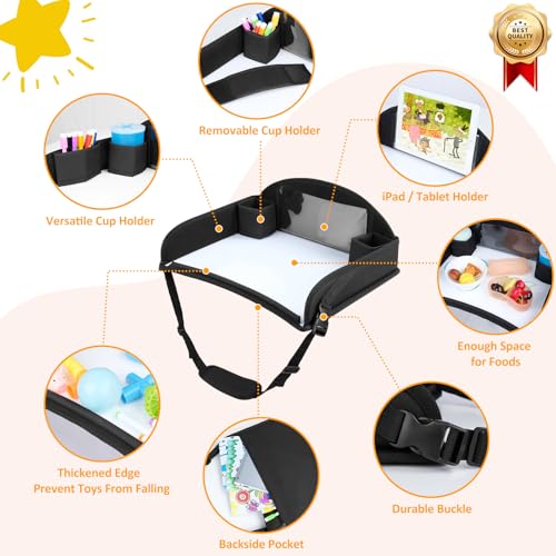 2Pcs Kids Travel Tray for Toddler Carseat, Road Trip Activities Essentials for Toddler, Kids Lap Desk Tray with Tablet Holder Stand ＆ Dry Erase Board (Black-2Pcs) - color: Black-2Pcs